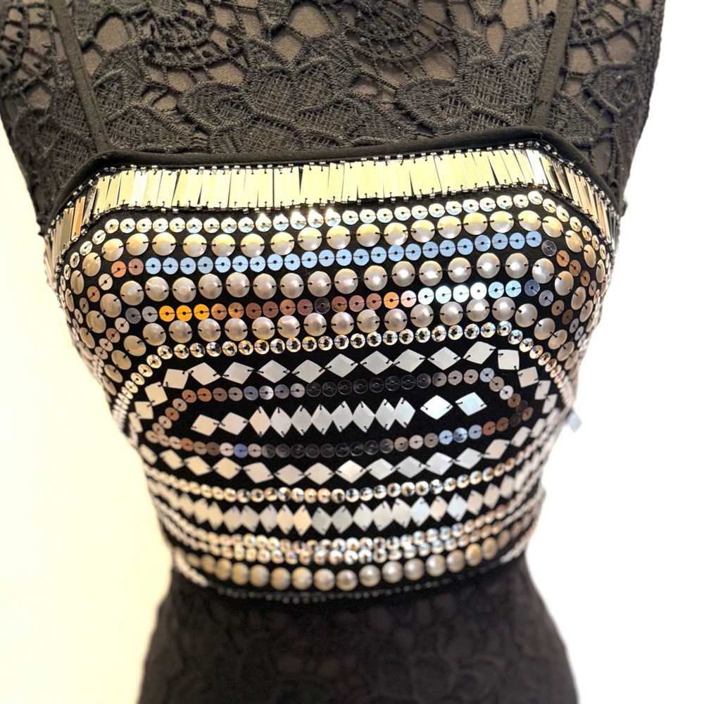 Embellished Black , gold and Silver metallic beads and studded Crop Top